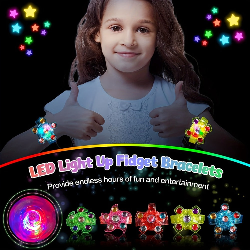 LED Light Up Wristbands Glow in the Dark 30 Pack – Fidget Spinner Bracelets for Kids Birthday Party Favors, Classroom Prizes, Halloween Goodie Bag Stuffers for Boys & Girls Ages 3+