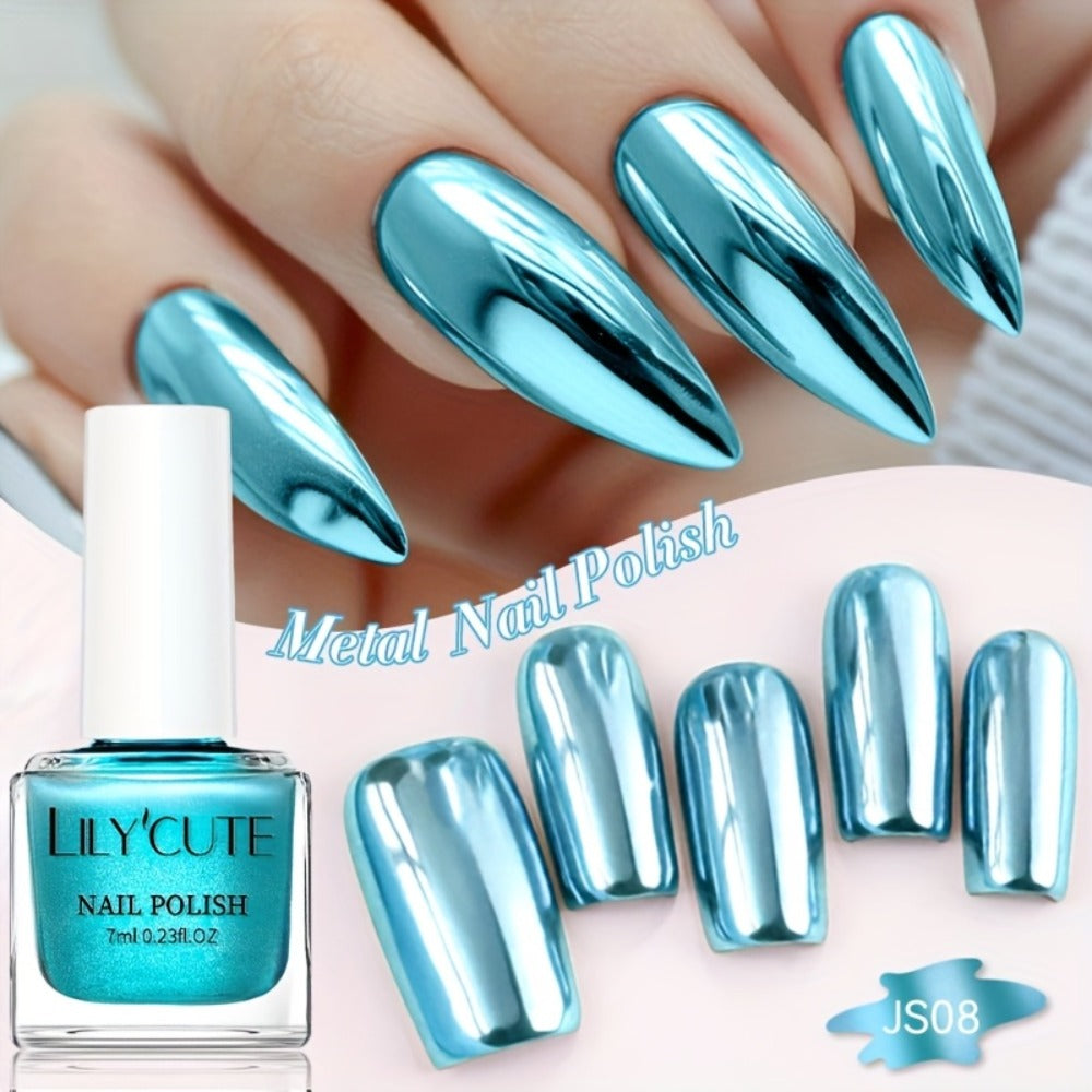 Eight-Piece Metallic Nail Polish Set with JS01–JS08 Mirror-Color Shades in 0.24 oz Glass Bottles