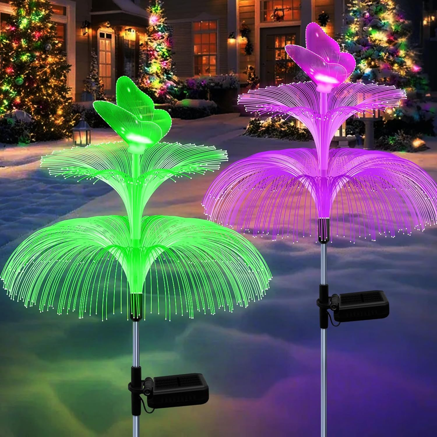Solar Garden Lights Butterfly Jellyfish Stakes with Gradient Color Change in 2- or 4-Pack Sets