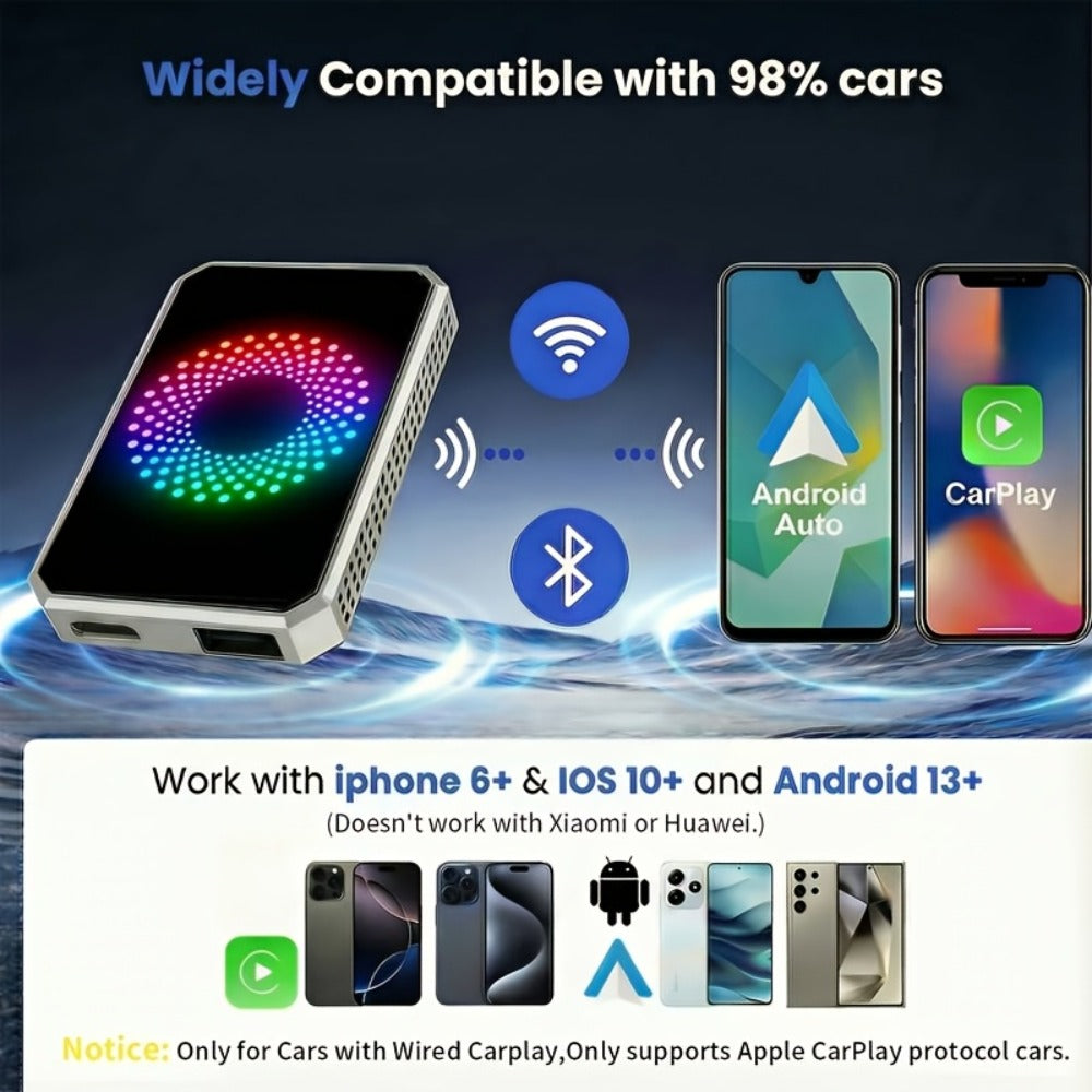 Wireless CarPlay Adapter AI Box 3-in-1 – Netflix YouTube TikTok Streaming, Dual WiFi 2.4G+5G, USB Drive Support, for OEM Wired Apple CarPlay & Android Auto, iPhone 10+ & 2018+ Cars