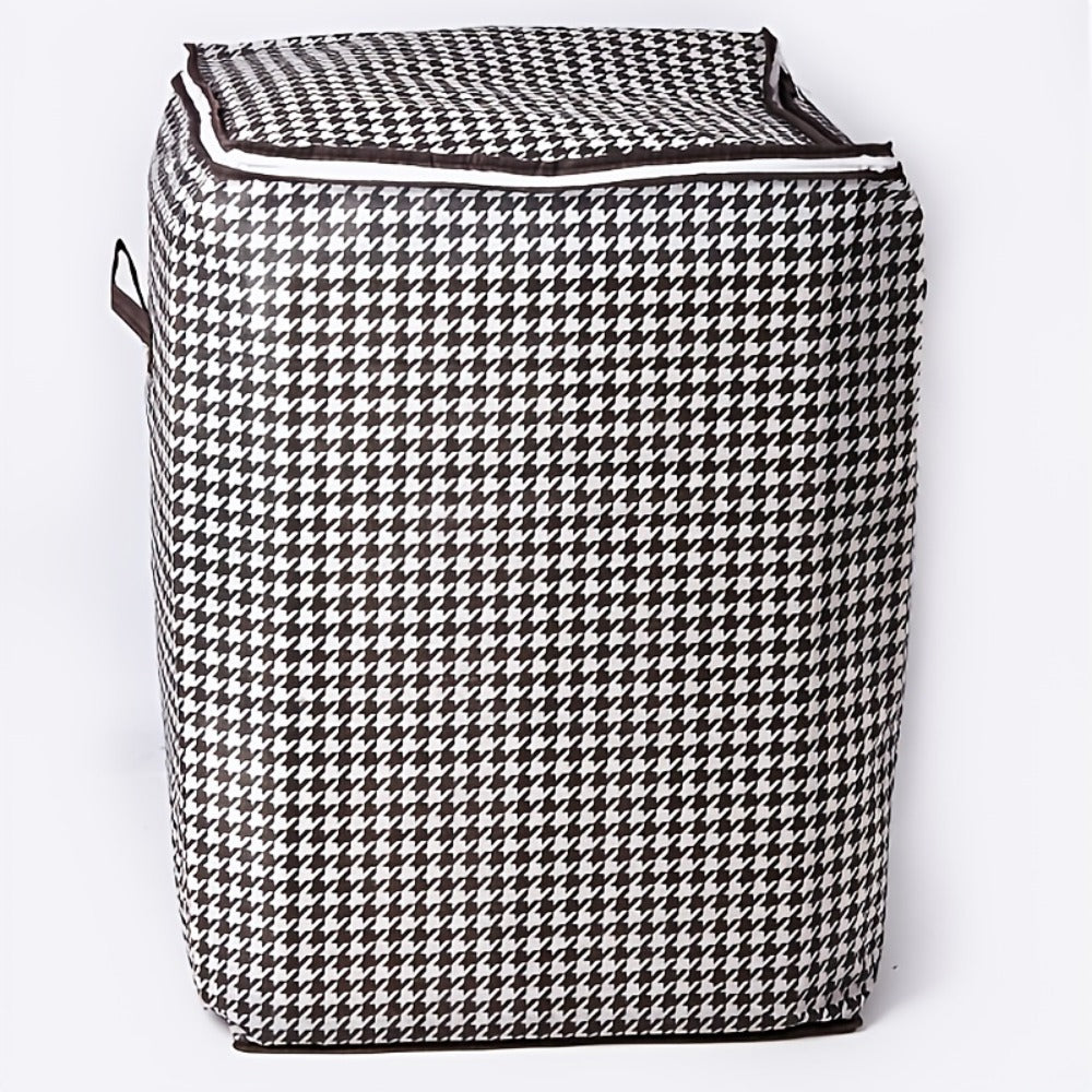 4pcs Large Storage Box Set with Lid & Handle – Black White Checkered, Stackable, Thickened Lining, Double Zipper, Under-Bed & Moving Organizer