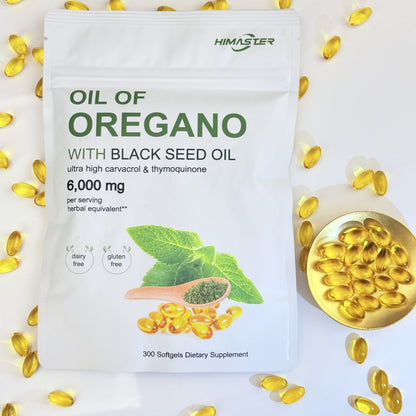 Oil of Oregano Softgels 300 Count 2-in-1 with Black Seed Oil, Ultra-High Carvacrol & Thymoquinone for Immune Support, Antioxidant Defence & Natural Antibiotic Alternative for Men & Women