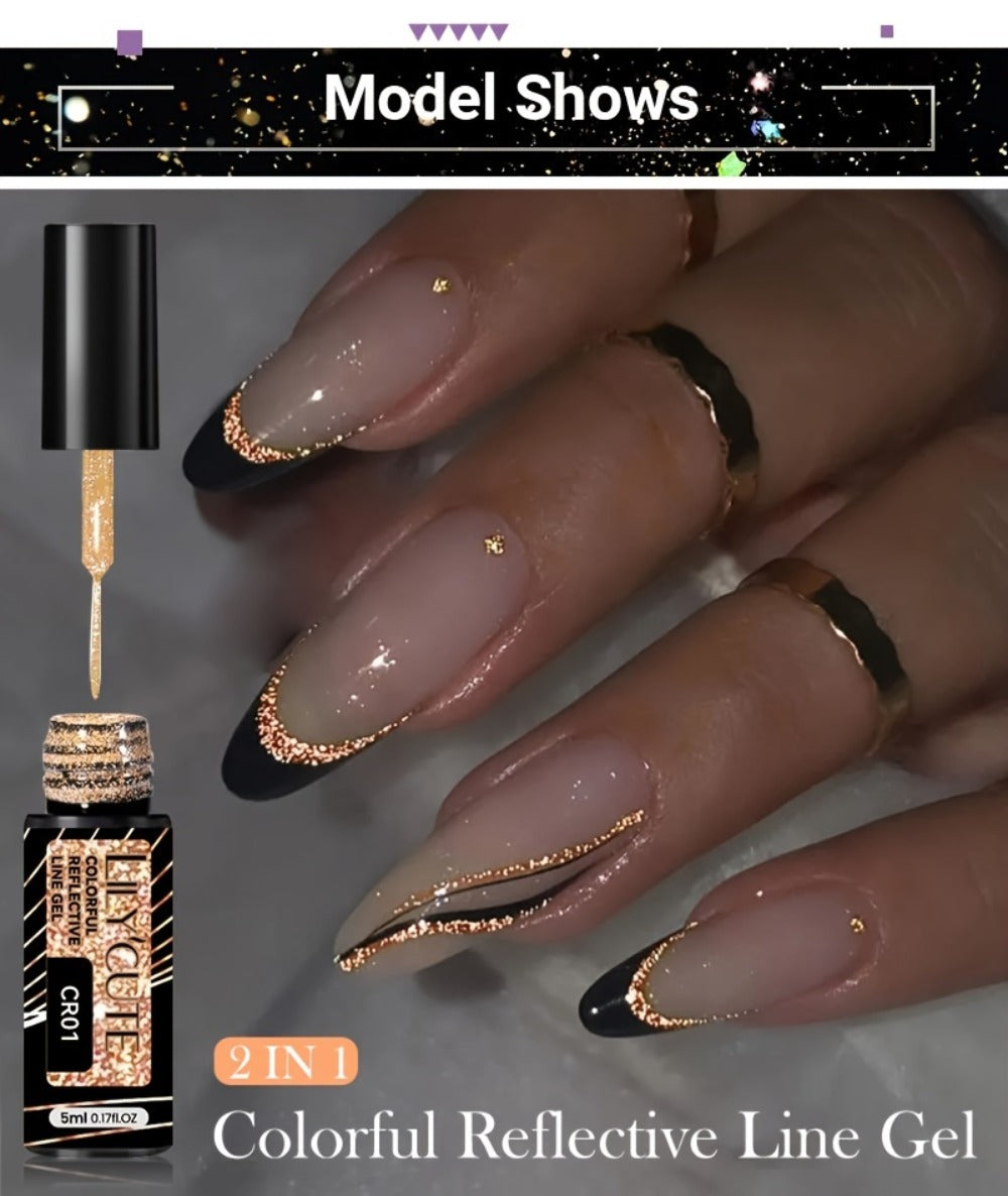 Reflective Line Nail Art Gel Set with Three 5ml LILYCUTE Bottles, Slim Liner Brushes and Two Color Group Options