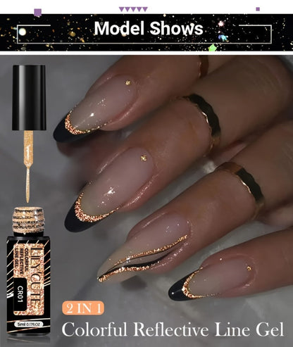 Reflective Line Nail Art Gel Set with Three 5ml LILYCUTE Bottles, Slim Liner Brushes and Two Color Group Options