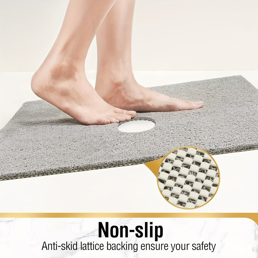24-Inch Square PVC Loofah Shower Bath Mat with Drain Holes in Grey, White or Beige Color Options