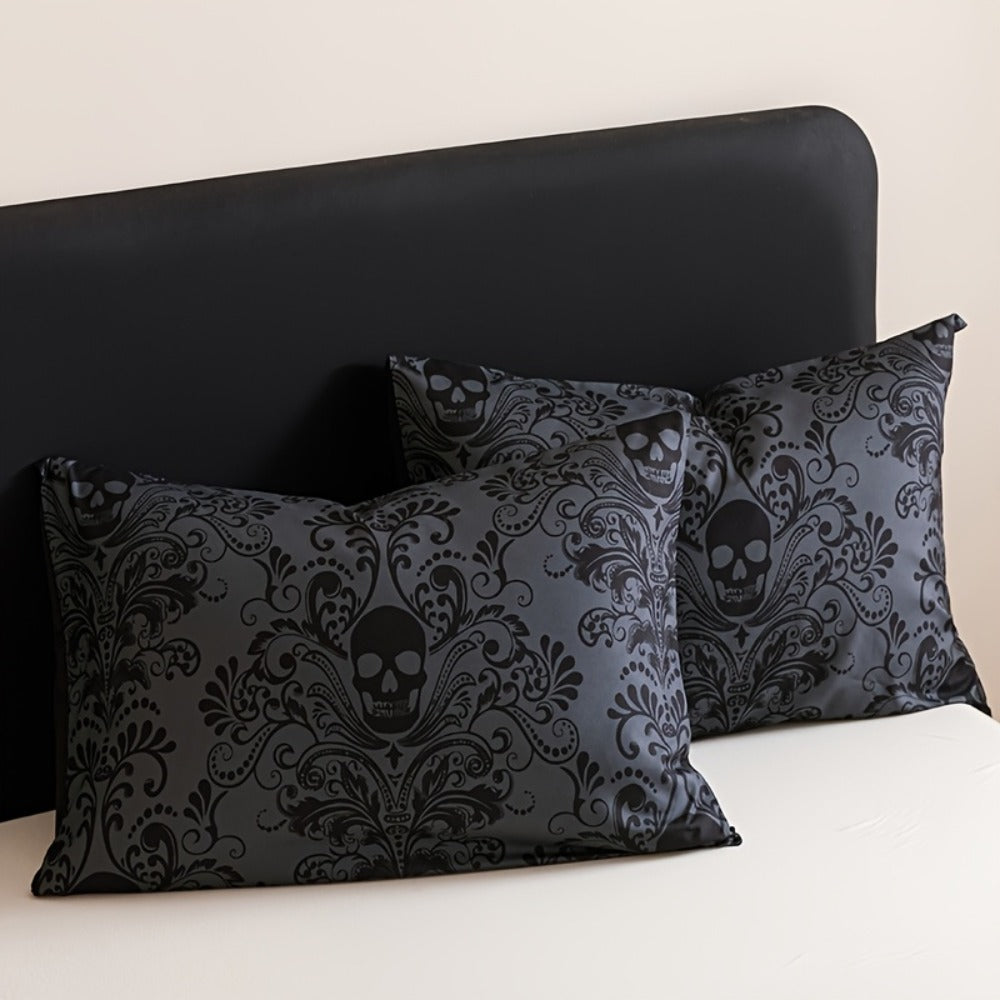 Gothic Skull Comforter Set with Two Pillowcases, Two Design Labels and Twin through King Sizes