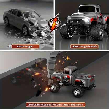 Remote Control Car, 1:64 Scale Die-Cast Monster Truck with 2.4GHz Control, LED Headlights and Five Color Options