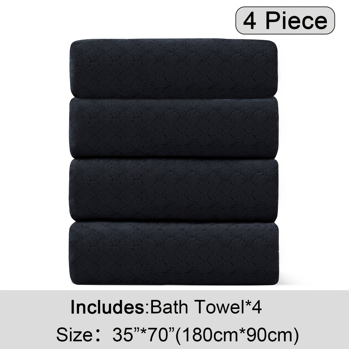 Oversized Bath Towel Set 4 Piece Diamond Pattern Microfiber - Ultra Soft Highly Absorbent Quick Dry | 10 Colors | Blue Green Black Gray Navy Orchid Brown Purple White Turquoise | Bathroom Hotel Gym Gift
