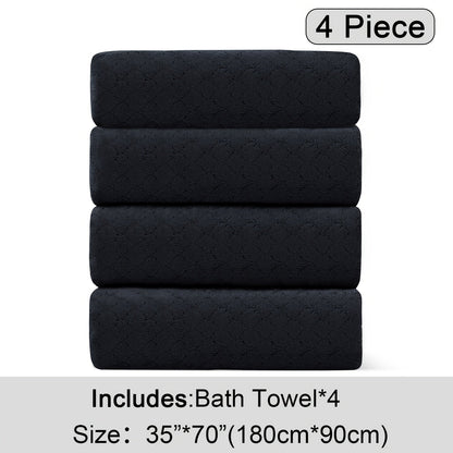 Oversized Bath Towel Set 4 Piece Diamond Pattern Microfiber - Ultra Soft Highly Absorbent Quick Dry | 10 Colors | Blue Green Black Gray Navy Orchid Brown Purple White Turquoise | Bathroom Hotel Gym Gift