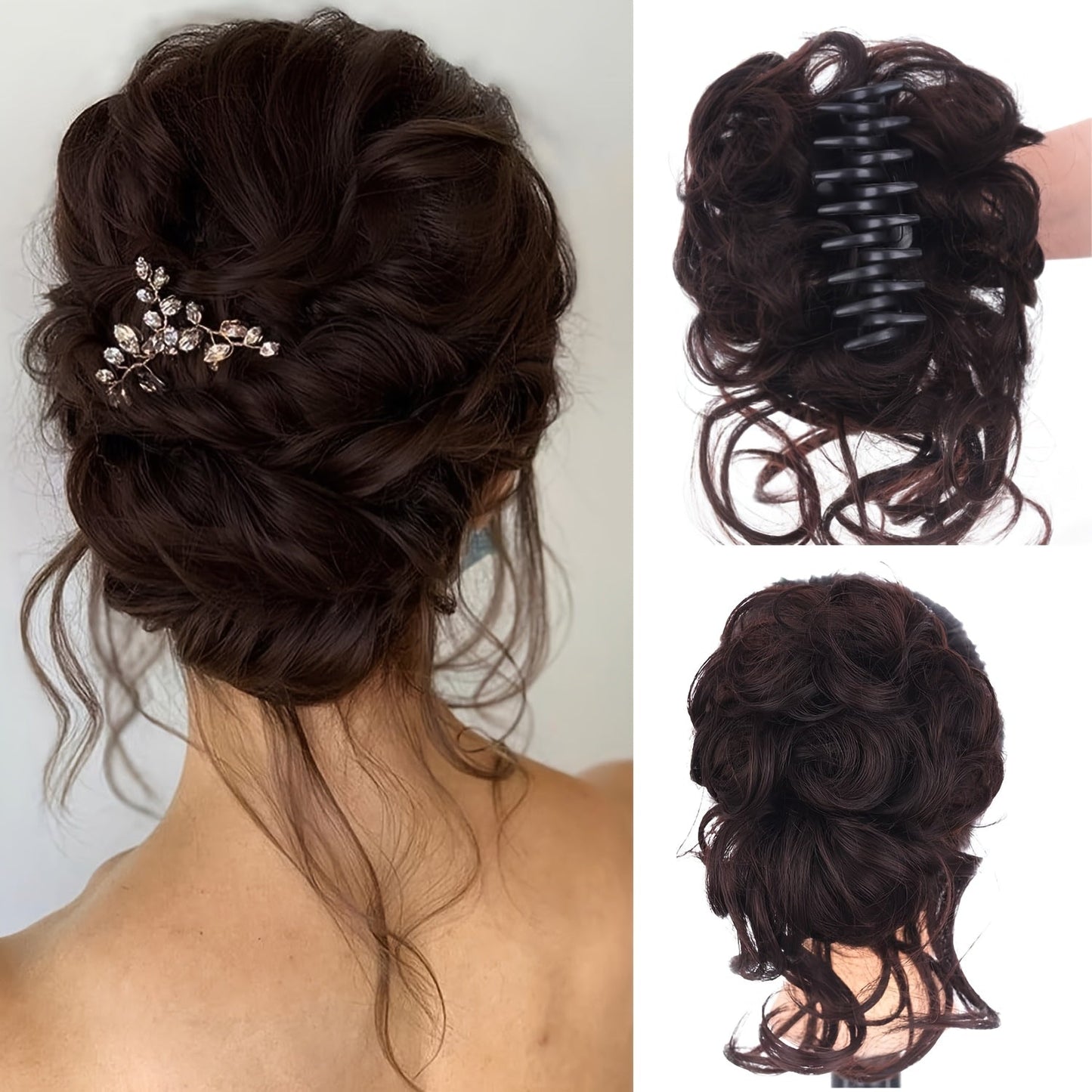 Messy Bun Hairpiece Claw Clip Curly Wavy Synthetic 6 Inch 7 Colors Instant Updo No Heat Easy Style Women Daily Work Party Wedding