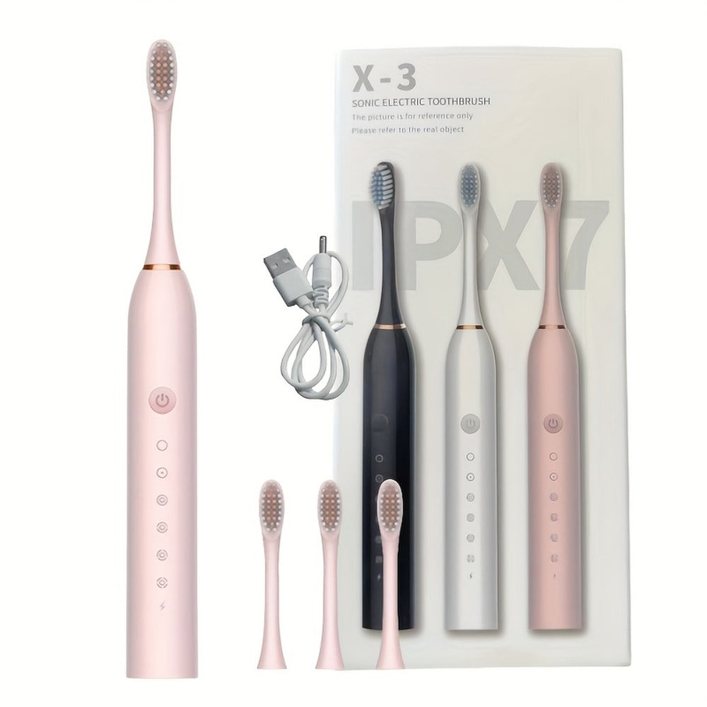 Sonic Electric Toothbrush with 6 Modes & Smart Timer – USB Rechargeable, Soft Bristles for Sensitive Gums, Whitening Oral Care for Men & Women, Black White Pink