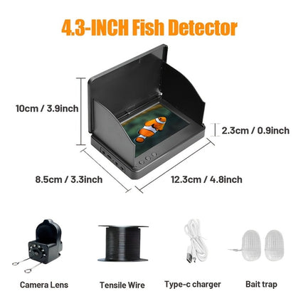 Underwater Fishing Camera 4.3-Inch HD Display with Night Vision & Triple Light Shielding – Portable Fish Finder with Bait Monitor, Complete Fishing Kit for Ice Lake River Sea Fishing