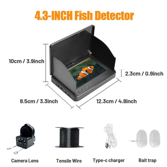 Underwater Fishing Camera 4.3-Inch HD Display with Night Vision & Triple Light Shielding – Portable Fish Finder with Bait Monitor, Complete Fishing Kit for Ice Lake River Sea Fishing