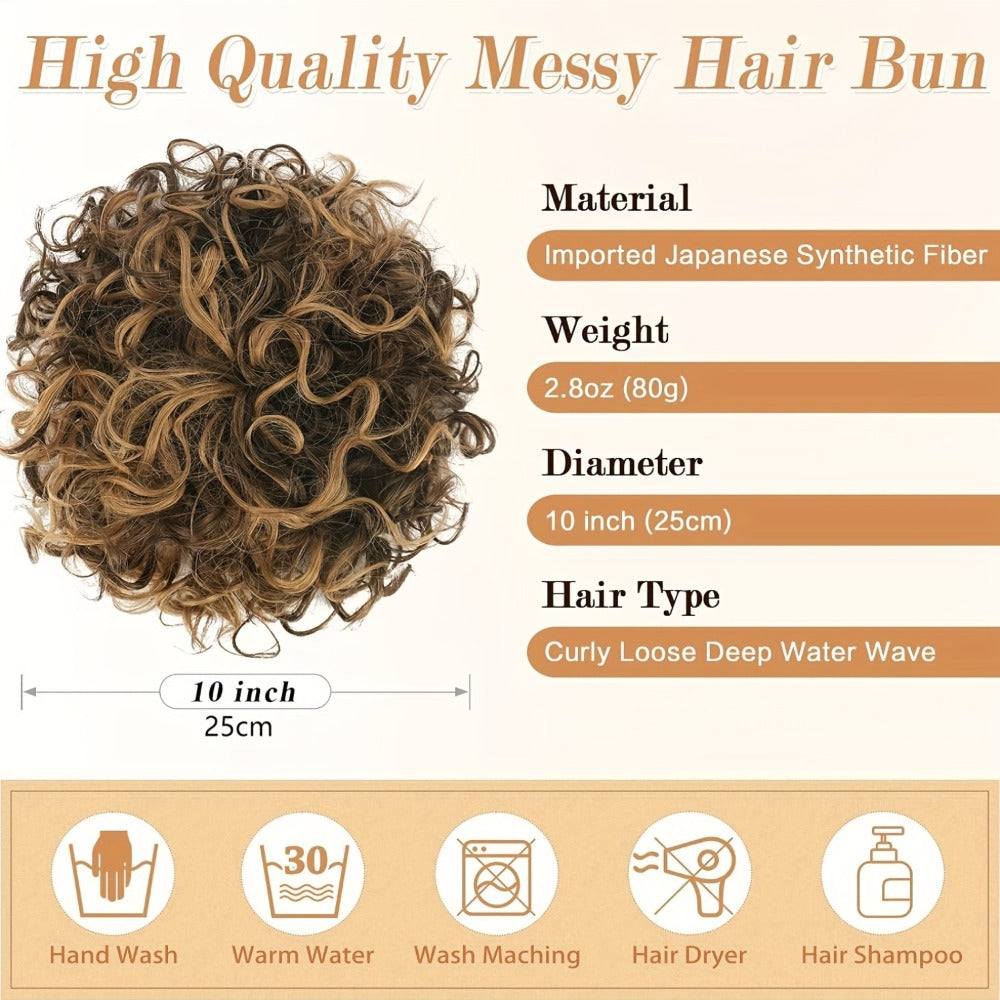 Drawstring Messy Bun Hair Extension 80g Curly Ponytail Voluminous Loose Bun Hairpiece for Women Thinning Hair Natural Look Black Brown Burgundy Ombre 10 Inch