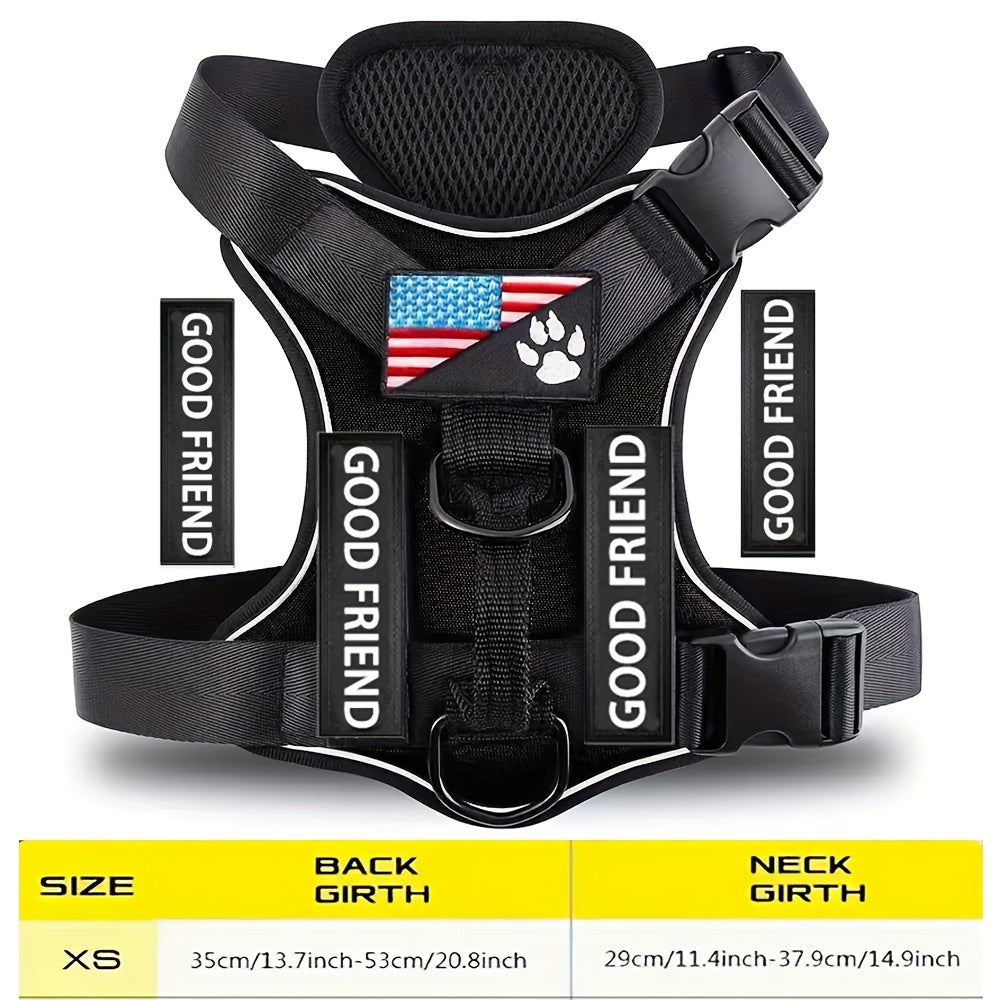 Five-Patch Dog Vest Harness in Black, Red, Rose Red, Grey or Green with XS-to-XL Sizes Pictured