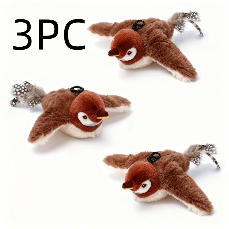 Cat Toy Flapping Sparrow with Chirping Sound, USB Rechargeable Motion and One, Two or Three-Piece Options