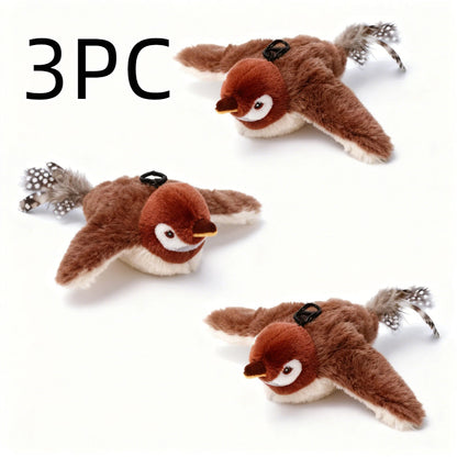 Cat Toy Flapping Sparrow with Chirping Sound, USB Rechargeable Motion and One, Two or Three-Piece Options