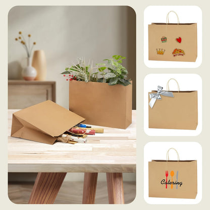 49-Piece Large Paper Shopping Bag Set with Reinforced Handles in White, Brown or Black for Gifts and Retail
