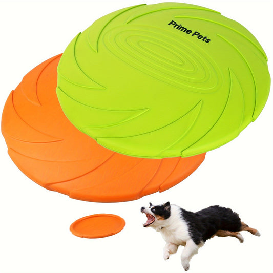 Dog Toys Two-Pack Floating Natural Rubber Flying Discs in Green and Orange for Fetch and Water Play