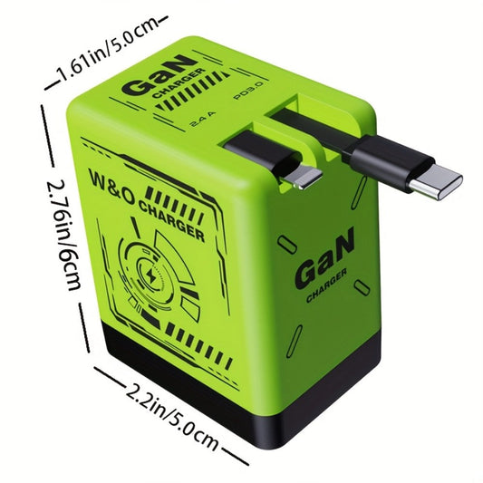 GaN Wall Charger 120W Fast with Retractable Built-In Cable & Foldable Plug – Compact Portable Travel USB-C Adapter for iPhone 17 16 15 14 Pro Max, Samsung Galaxy Ultra, Android Devices, 6 Colors