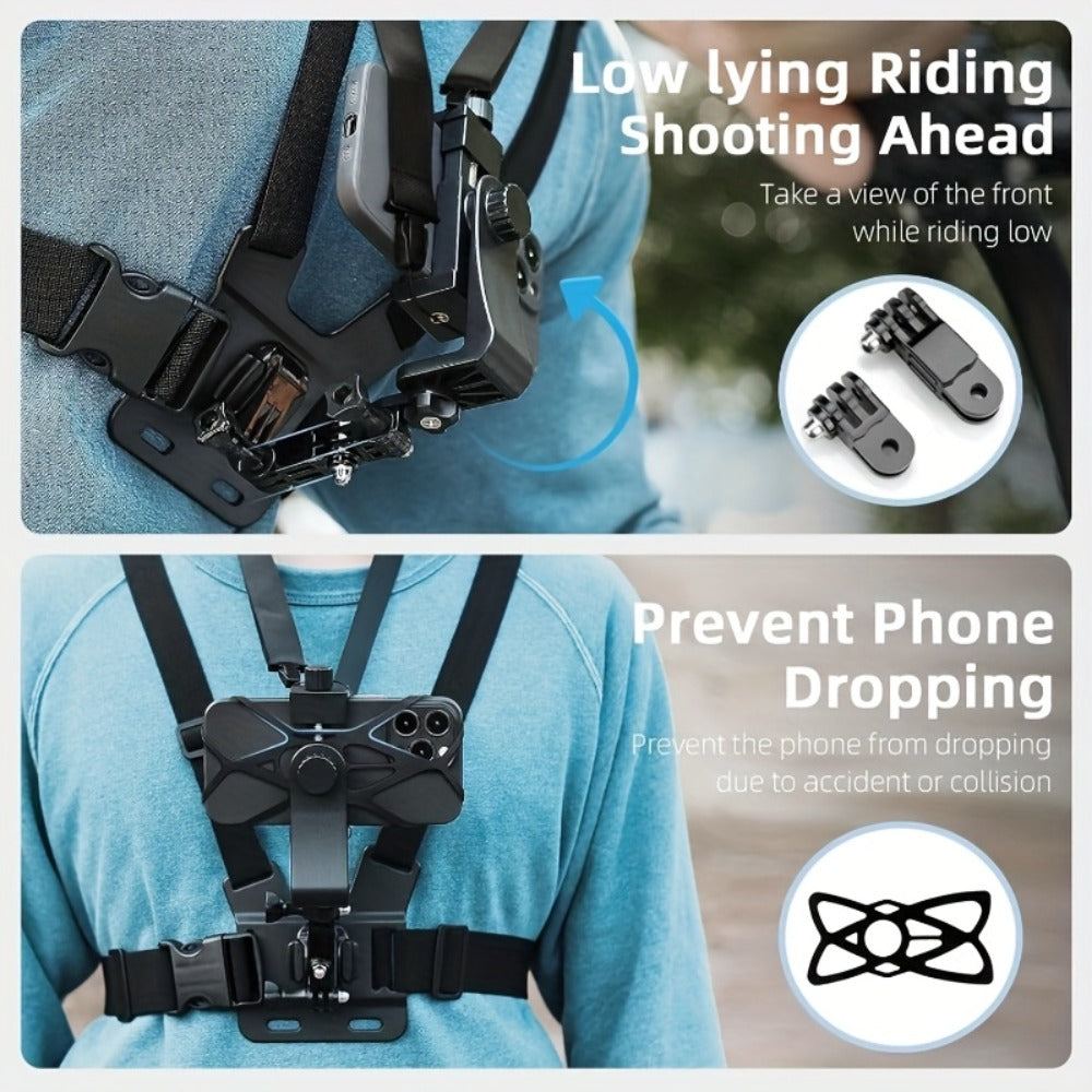 Adjustable Chest Camera Mount Harness with Six Black Checkout Styles and One-Size Strap Configuration