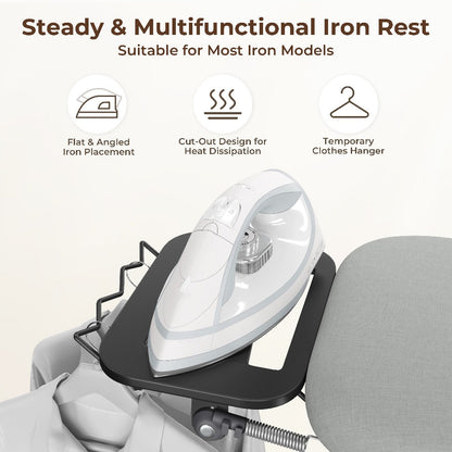 Ironing Board Full Size Foldable Height Adjustable with Clothes Rack Cord Holder 4-Layer Pad Heavy Duty Steel Legs for Laundry Room Living Room Dorm