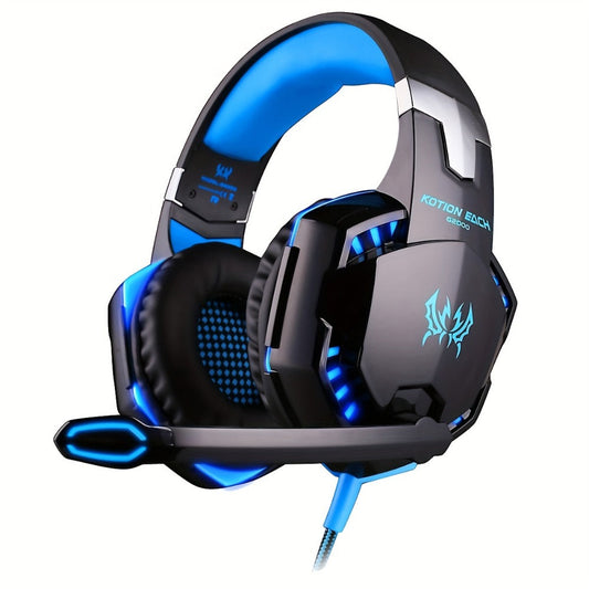Gaming Headset with Mic LED Light Over Ear Wired Headphones for PC PS5 Xbox Nintendo Switch Video Games Immersive Surround Sound Noise Cancelling Microphone