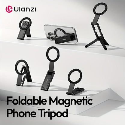 ULANZI MA60 Magnetic Phone Tripod 5-in-1 Foldable Stand Ultra-Slim 0.8cm 14N Dual Magnet 500g Load for Vlogging Content Creation Desktop Handheld Aluminum Alloy