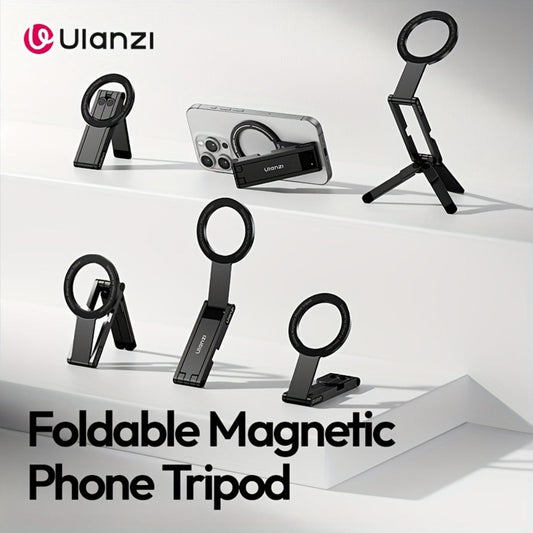 ULANZI MA60 Magnetic Phone Tripod 5-in-1 Foldable Stand Ultra-Slim 0.8cm 14N Dual Magnet 500g Load for Vlogging Content Creation Desktop Handheld Aluminum Alloy