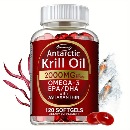Antarctic Krill Oil 2000mg Softgels 120 Count with Astaxanthin EPA & DHA — High Absorption Omega-3 for Bone Immune Heart & Joint Health Support for Women and Men Gluten-Free