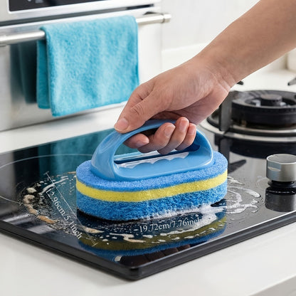 Natural Sponge Cleaning Brushes Set of 5 – Thickened Ergonomic Handle, Quick-Drying, Pill-Free, Multi-Surface Kitchen Bathroom Dishware Pool Scrubber Pads