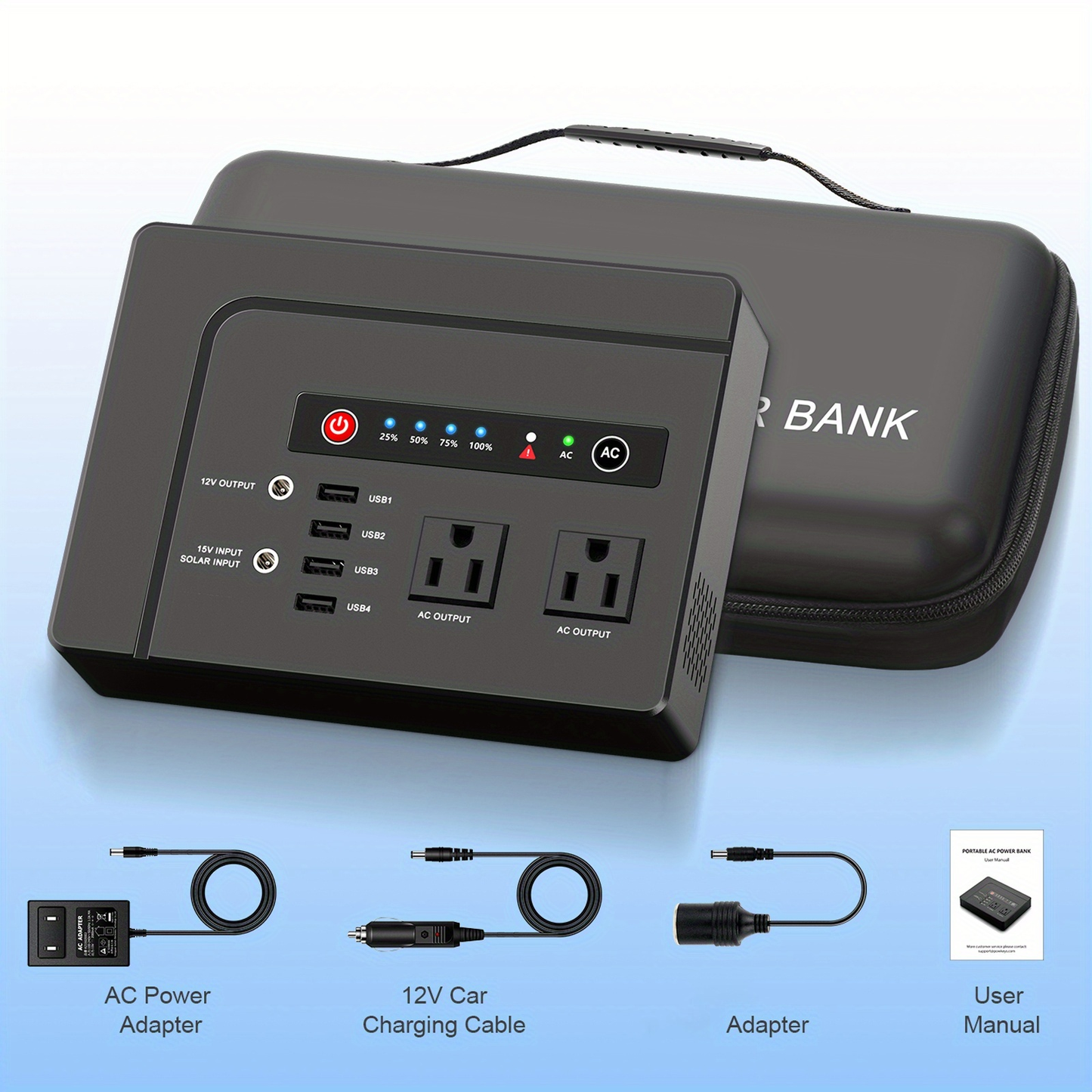 Portable Power Station 146Wh 200W with Two AC Outlets, Four USB Ports and Hard Carrying Case