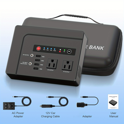 Portable Power Station 146Wh 200W with Two AC Outlets, Four USB Ports and Hard Carrying Case