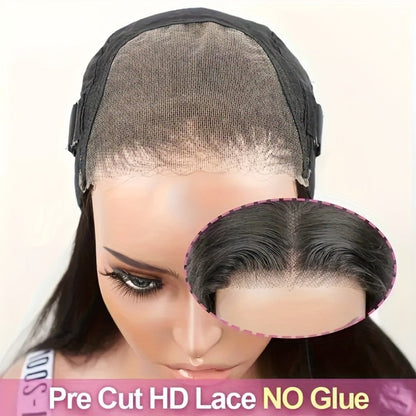 Straight Human Hair Wig with 4x4 Lace Closure, Center Part and Black 16–36 Inch Length Options
