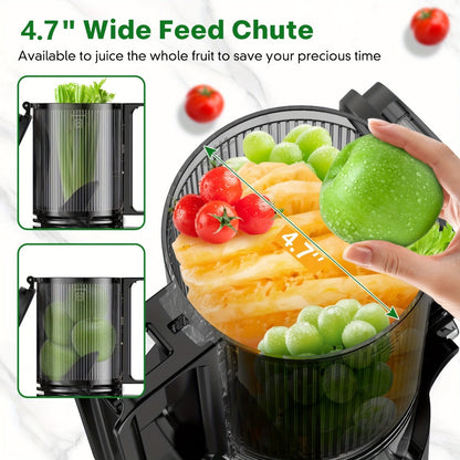 Cold Press Juicer Masticating – 350W Slow Juicer with Wide Feed Chute, 50RPM Fine Grinding, High Juice Yield, Easy to Clean, Safe Bladeless Design for Whole Fruits & Vegetables, Black & Pink