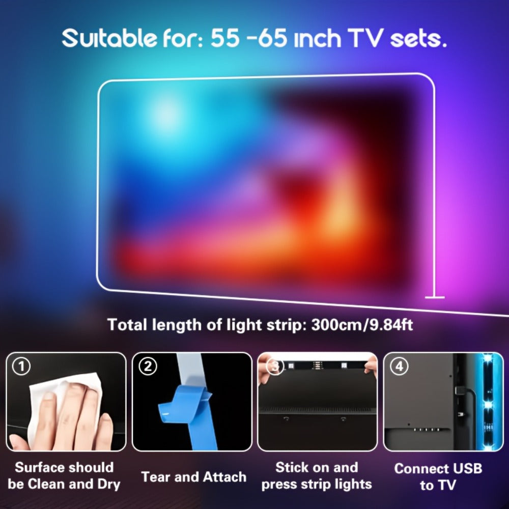 TV Backlight LED Strip Lights RGB 12.5ft - USB Powered Bias Lighting for 35-80 Inch TVs for Home, Desk and Accent Lighting