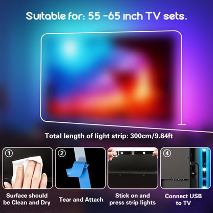 TV Backlight LED Strip Lights RGB 12.5ft - USB Powered Bias Lighting for 35-80 Inch TVs for Home, Desk and Accent Lighting