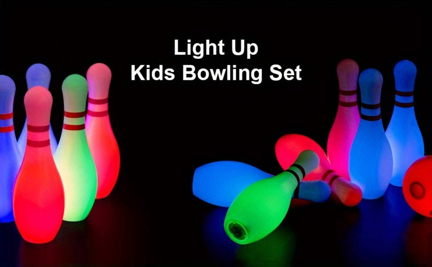 12-Piece Light-Up Bowling Set with 10 Glowing Pins, 2 Balls and 7.87-Inch Pin Height for Indoor or Outdoor Play