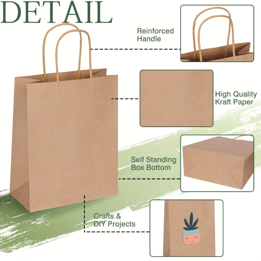 Kraft Paper Gift Bags with Handles in 75, 90, 120 or 210-Piece Mixed-Size Checkout Options