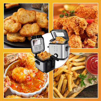 Electric Deep Fryer Stainless Steel Basket 1.5L to 6L – Adjustable Temperature Foldable Handle Transparent Window Anti-Splash Lid | Dishwasher Safe Easy Clean | Home Family Dinner Party Kitchen