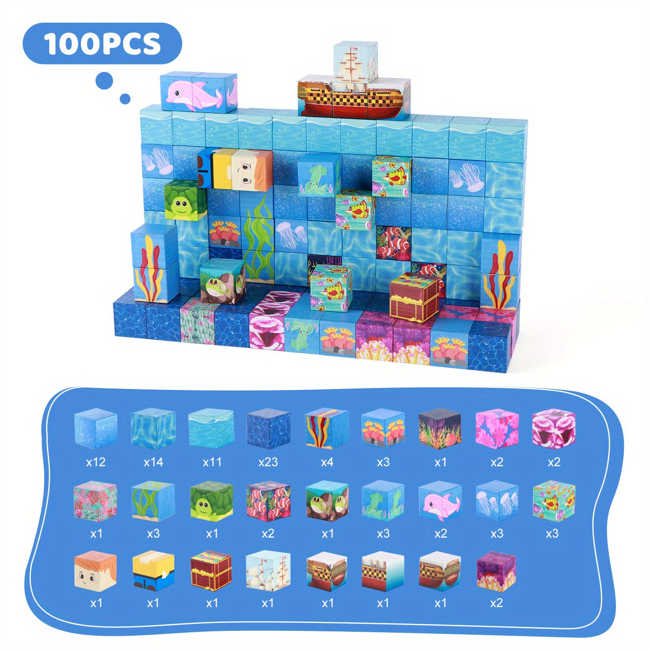Ocean Adventure Magnetic Building Blocks 54/100pcs – STEM 3D Sea Theme Magnet Tiles Set Vibrant Colors Imagination Hand-Eye Coordination Toy for Kids Ages 3+, Best Birthday Christmas Gift