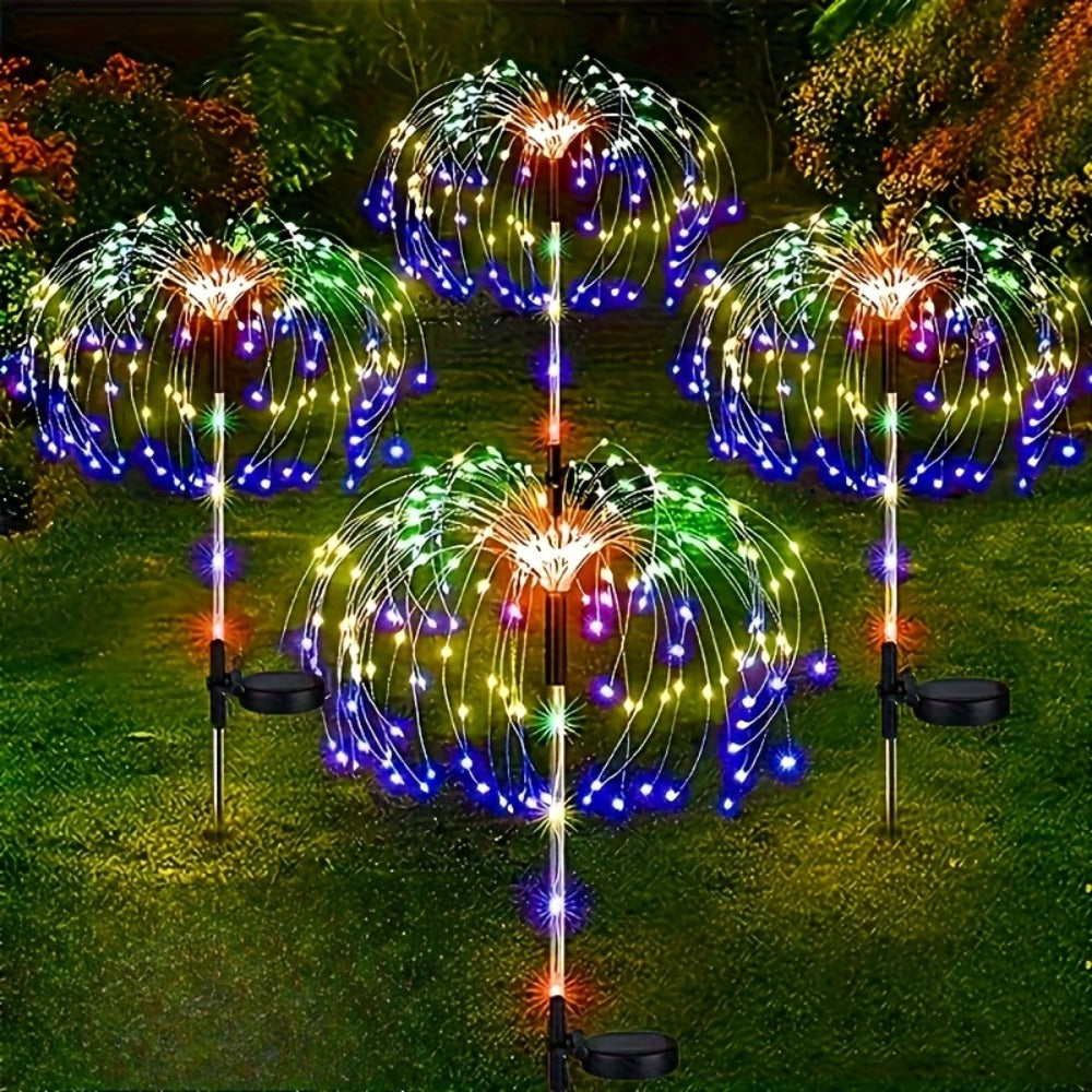 Solar Garden Lights 2-Pack Firework Stakes with 120-840 LEDs, 8 Modes and Touch Dimming for Lawn Decor