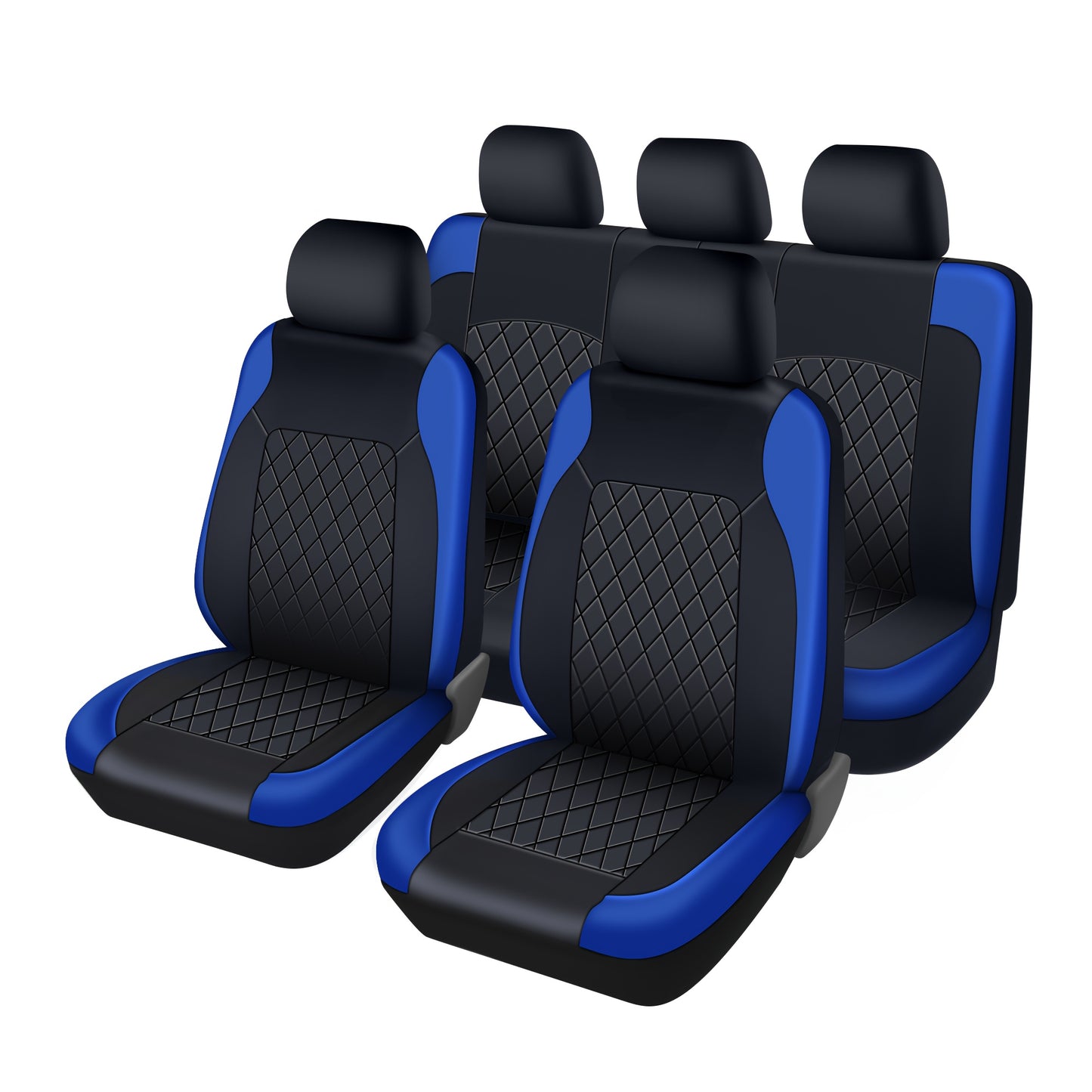 Car Seat Covers 5-Seat Nappa-Style PU Leather Full Set in Red, Blue, Black and Gray Color Options