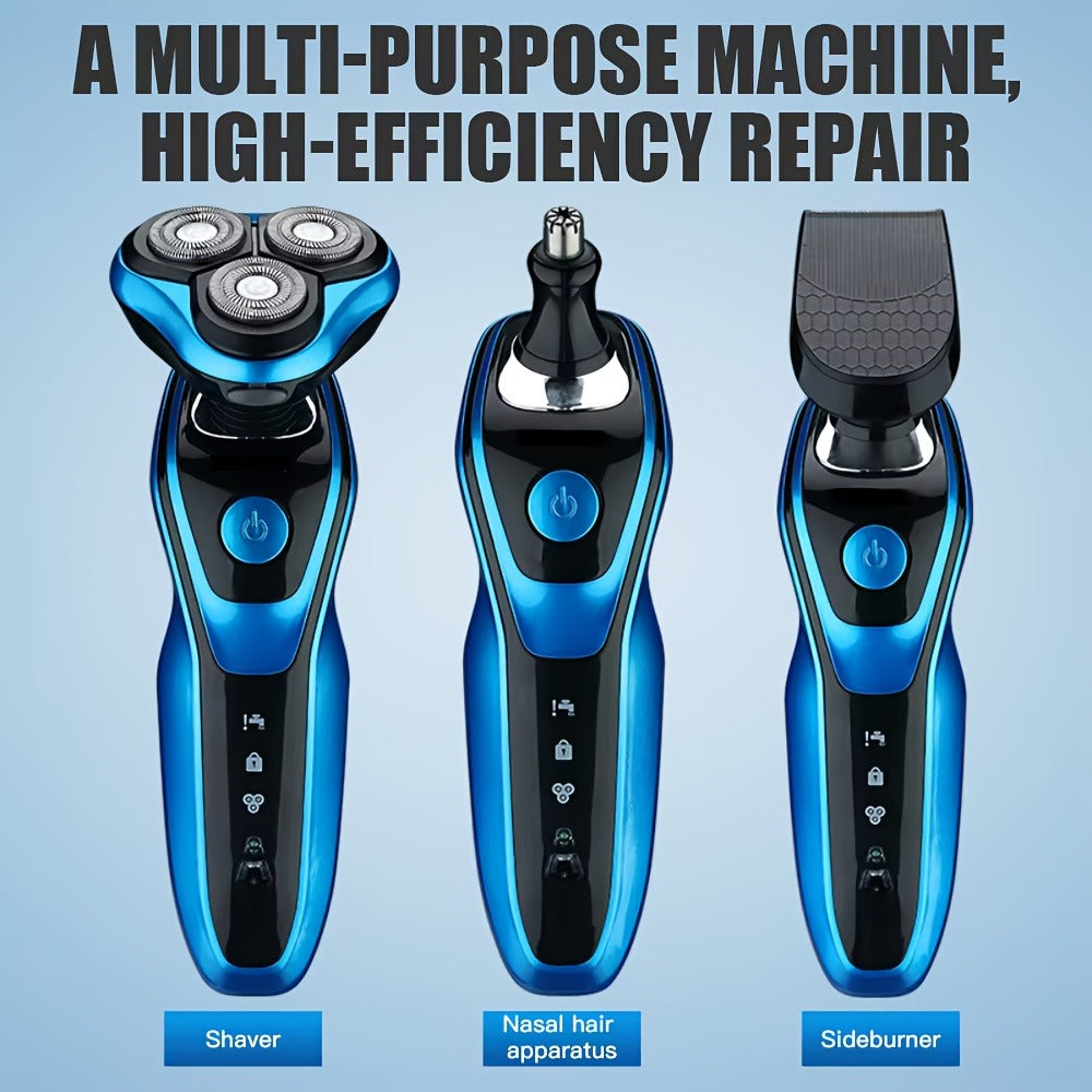 Electric Shaver 3-in-1 Floating-Blade Kit with Nose and Sideburn Trimmers, USB Charging and Digital Display