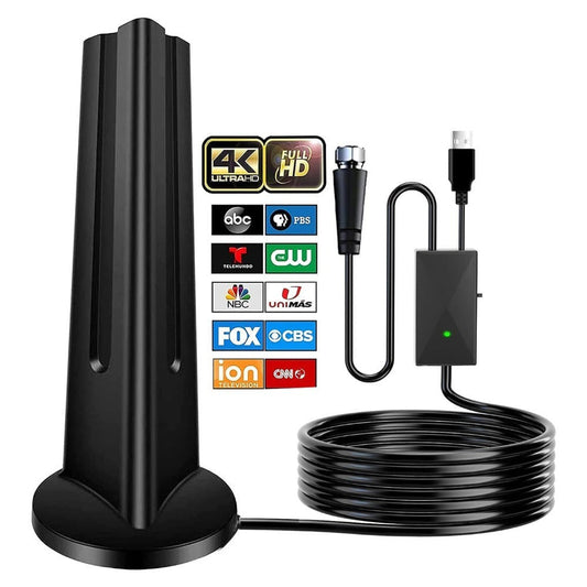 TV Antenna with Vertical Receiver, 18-Foot Coaxial Cable, USB-Powered Amplifier and Three Placement Options