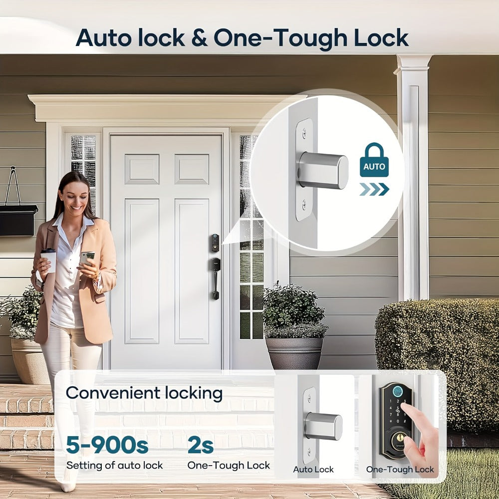 Smart Door Lock SMONET Fingerprint Keypad Bluetooth Deadbolt Handle Set in Bronze Black or Silver