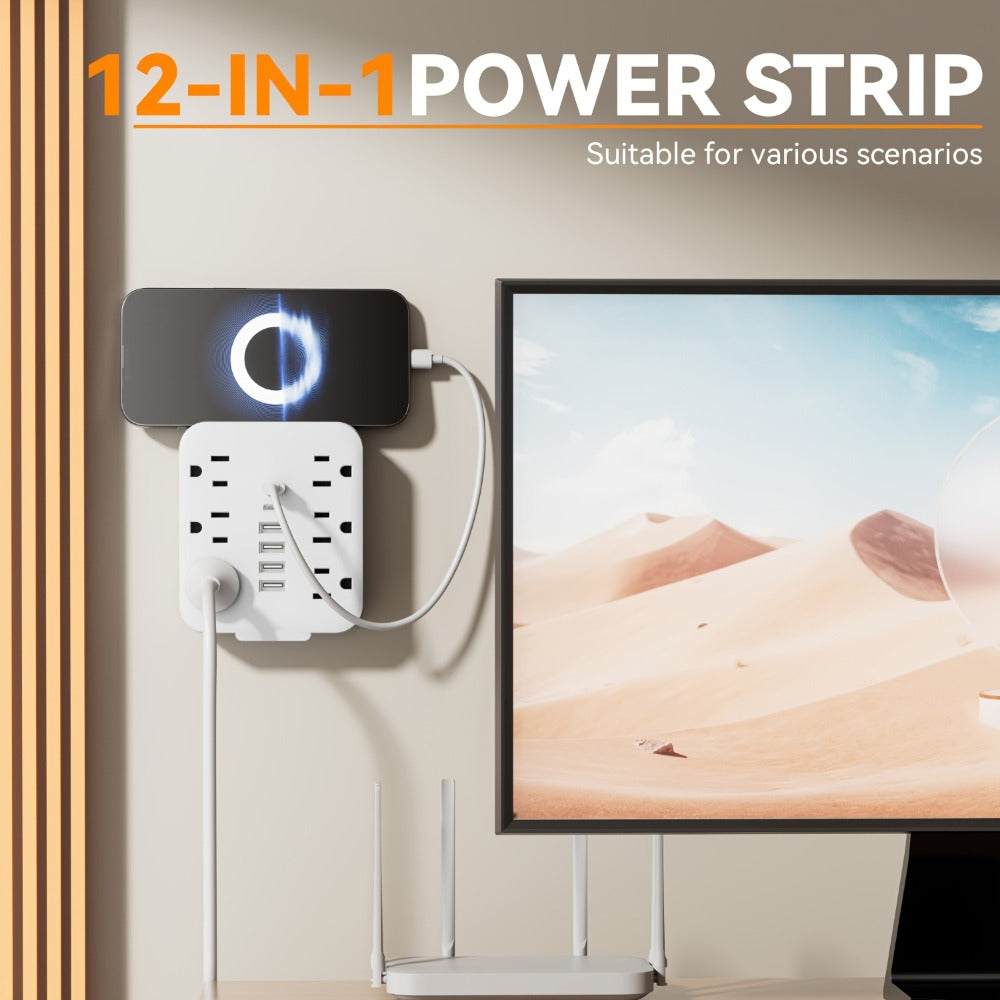 Power Strip Direct-Wall 12-in-1 Outlet Extender with 6 AC Outlets, 4 USB-A, 2 USB-C and 110–130V Input