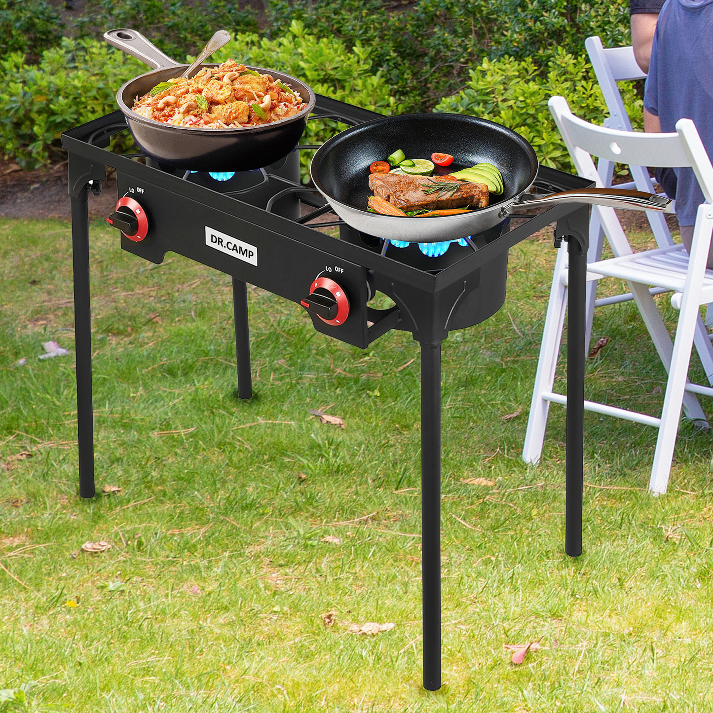Propane Camping Stove Cast Iron 1, 2 or 3 Burner with Detachable Legs, 20 PSI High-Pressure Regulator, Heavy-Duty Outdoor Gas Cooker for Camping BBQ Survival Tactical Cooking Patio