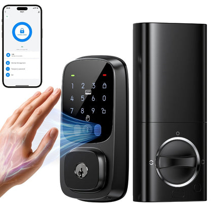 Palm Vein Smart Lock WiFi 6 Keyless Entry Deadbolt with Keypad, Alexa & Google Home Voice Control, Auto Lock, 10000mAh Rechargeable Battery, AI Biometric Contactless Front Door Lock, Black