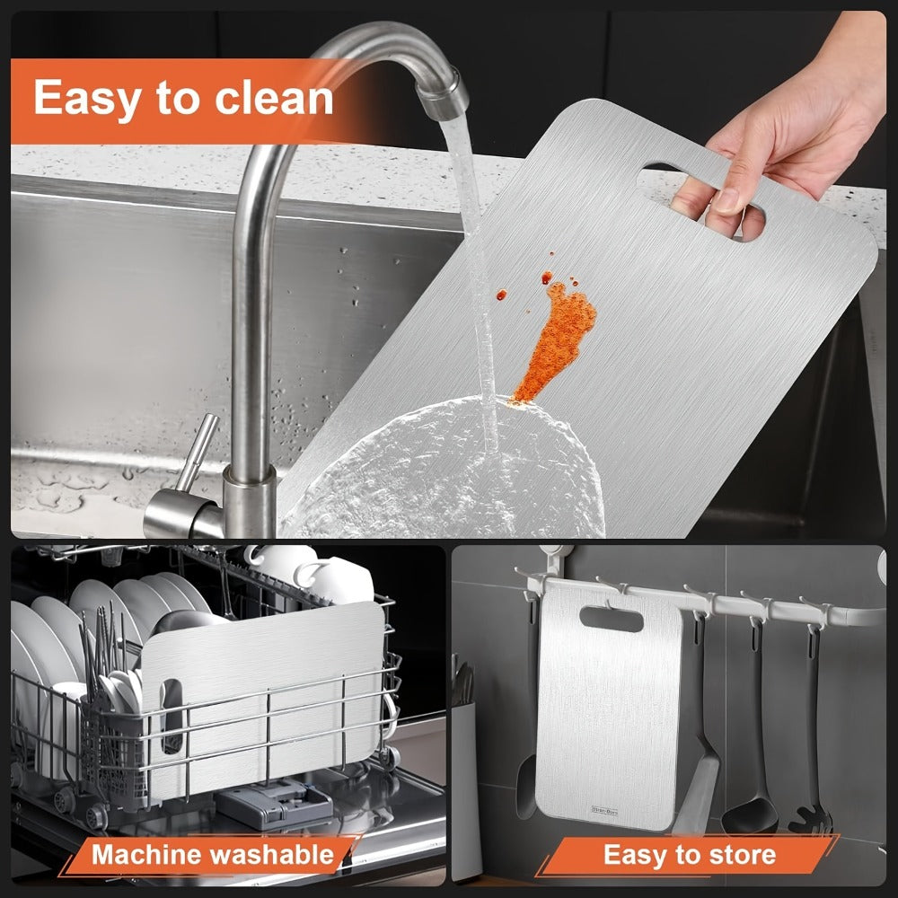 Cutting Board Compact Stainless Steel Double-Sided Prep Surface with Handle, 9.06 x 13.39 Inches